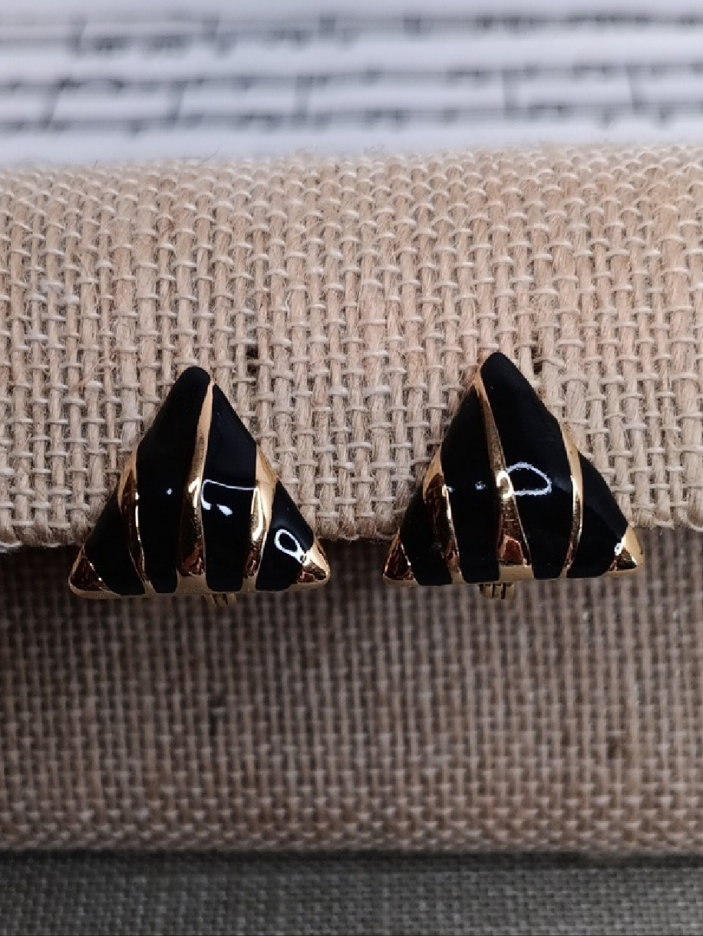 Monet Black and Gold Triangle Stripe Stud Earrings